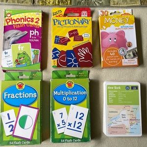 Flashcards phonics, fractions multiplications, money, Pictionary, States